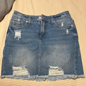 Denim Distressed Jean Skirt